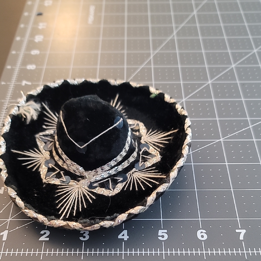 Black Miniature Sombrero with Silver Embroidery
